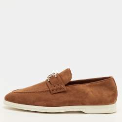 Pre Owned Louis Vuitton Estate Size 41.5 Brown Suede Slip On Loafers