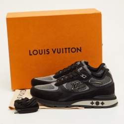 Pre Owned Louis Vuitton Run Away Size 41.5 Black Suede and Mesh Low Top Sneakers
