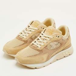 Pre Owned Louis Vuitton Run Away Size 41.5 Beige Suede and Mesh Low Top Sneakers