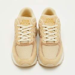 Pre Owned Louis Vuitton Run Away Size 41.5 Beige Suede and Mesh Low Top Sneakers