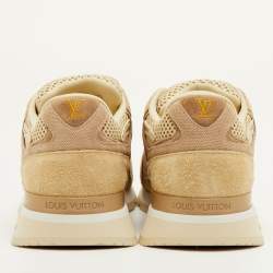 Pre Owned Louis Vuitton Run Away Size 41.5 Beige Suede and Mesh Low Top Sneakers