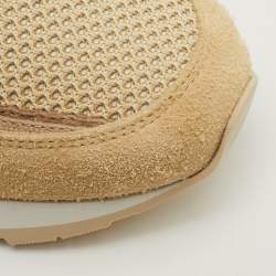 Pre Owned Louis Vuitton Run Away Size 41.5 Beige Suede and Mesh Low Top Sneakers