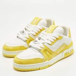 Pre Owned حذاء رياضي لوي فيتون إل في ترينر جلد وقماش مونوجرامي أبيض / أصفر عنق منخفض مقاس 41