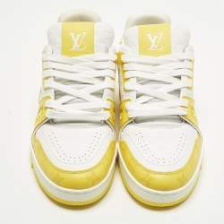 Pre Owned حذاء رياضي لوي فيتون إل في ترينر جلد وقماش مونوجرامي أبيض / أصفر عنق منخفض مقاس 41
