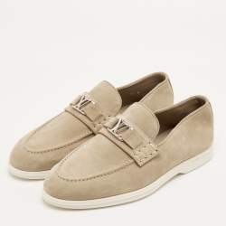 Pre Owned Louis Vuitton Estate Size 41.5 Beige Suede Slip On Loafers