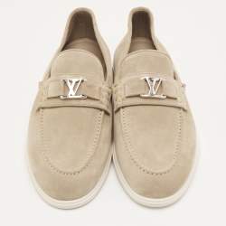 Pre Owned Louis Vuitton Estate Size 41.5 Beige Suede Slip On Loafers