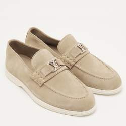 Pre Owned Louis Vuitton Estate Size 41.5 Beige Suede Slip On Loafers