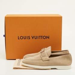 Pre Owned Louis Vuitton Estate Size 41.5 Beige Suede Slip On Loafers