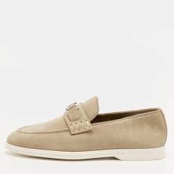 Pre Owned Louis Vuitton Estate Size 41.5 Beige Suede Slip On Loafers