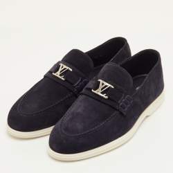 Pre Owned Louis Vuitton Estate Size 41.5 Navy Blue Suede Slip On Loafers