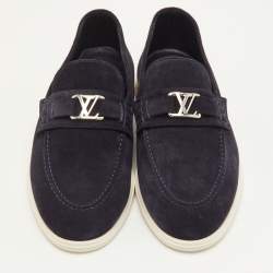 Pre Owned Louis Vuitton Estate Size 41.5 Navy Blue Suede Slip On Loafers