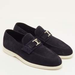 Pre Owned Louis Vuitton Estate Size 41.5 Navy Blue Suede Slip On Loafers