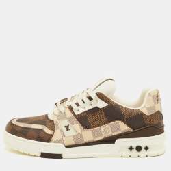 Pre Owned حذاء رياضي لويس فويتون LV مدرب جلد داميه وبنّي/أبيض مُغبر مغلف قماش مقاس 41.5