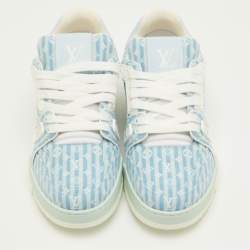 Pre Owned Louis Vuitton LV Trainer Size 41 Blue Stripe Monogram Canvas and Leather Sneakers