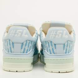 Pre Owned Louis Vuitton LV Trainer Size 41 Blue Stripe Monogram Canvas and Leather Sneakers