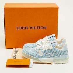 Pre Owned Louis Vuitton LV Trainer Size 41 Blue Stripe Monogram Canvas and Leather Sneakers