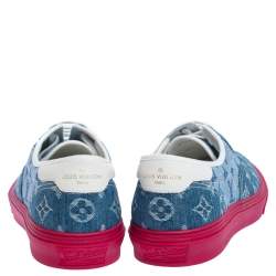 Pre Owned Louis Vuitton Blue Monogram Denim Trocadero Low Top Sneakers Size 41.5