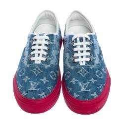 Pre Owned Louis Vuitton Blue Monogram Denim Trocadero Low Top Sneakers Size 41.5