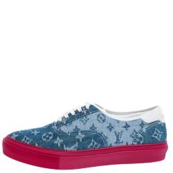 Pre Owned Louis Vuitton Blue Monogram Denim Trocadero Low Top Sneakers Size 41.5