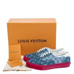 Pre Owned Louis Vuitton Blue Monogram Denim Trocadero Low Top Sneakers Size 41.5