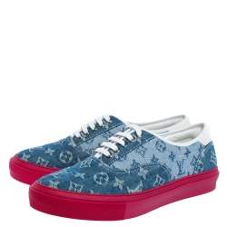 Pre Owned Louis Vuitton Blue Monogram Denim Trocadero Low Top Sneakers Size 41.5