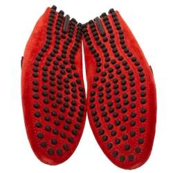 Pre Owned Louis Vuitton Red Suede Leather Oxford Slip On Loafers Size 39.5