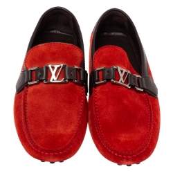 Pre Owned Louis Vuitton Red Suede Leather Oxford Slip On Loafers Size 39.5