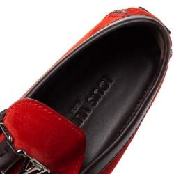 Pre Owned Louis Vuitton Red Suede Leather Oxford Slip On Loafers Size 39.5