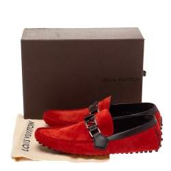 Pre Owned Louis Vuitton Red Suede Leather Oxford Slip On Loafers Size 39.5