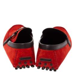 Pre Owned Louis Vuitton Red Suede Leather Oxford Slip On Loafers Size 39.5