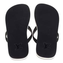 Pre Owned Louis Vuitton Monochrome Logo Print Rubber Molitor Thong Flip Flops Size 43.5