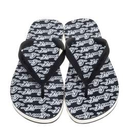Pre Owned Louis Vuitton Monochrome Logo Print Rubber Molitor Thong Flip Flops Size 43.5