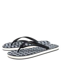 Pre Owned Louis Vuitton Monochrome Logo Print Rubber Molitor Thong Flip Flops Size 43.5