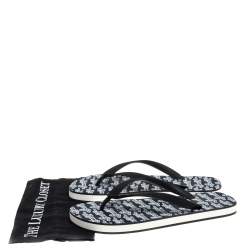 Pre Owned Louis Vuitton Monochrome Logo Print Rubber Molitor Thong Flip Flops Size 43.5
