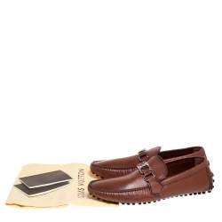 Pre Owned Louis Vuitton Brown Leather Monte Carlo Slip On Loafers Size 41.5