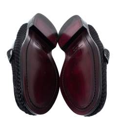 Louis Vuitton Black Patent Leather And Woven Satin Penny Slip On Loafers Size 41.5