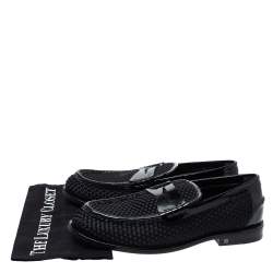 Louis Vuitton Black Patent Leather And Woven Satin Penny Slip On Loafers Size 41.5