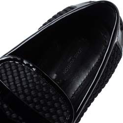 Louis Vuitton Black Patent Leather And Woven Satin Penny Slip On Loafers Size 41.5