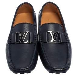 Pre Owned Louis Vuitton Blue Leather Monte Carlo Loafers Size 42