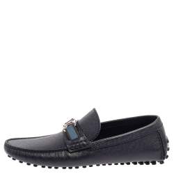 Pre Owned Louis Vuitton Blue Leather Hockenheim Loafers Size 41