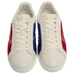 مملوكة مسبقًا Louis Vuitton White Leather And Blue/Red Terry Fabric Luxembourg Sneakers Size 39