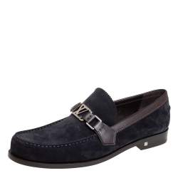 Pre Owned حذاء لوفرز لوي فيتون ماجور سليب أون جلد و سويدي بني و أزرق كحلي مقاس 42