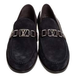 Pre Owned حذاء لوفرز لوي فيتون ماجور سليب أون جلد و سويدي بني و أزرق كحلي مقاس 42