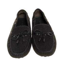 Pre Owned Louis Vuitton Dark Brown Python Bow Loafers Size 41.5