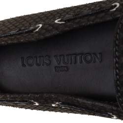 Pre Owned Louis Vuitton Dark Brown Python Bow Loafers Size 41.5