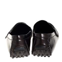 Pre Owned Louis Vuitton Brown Textured Patent Leather Hockenheim Loafers Size 41.5