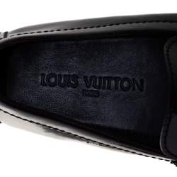 Pre Owned Louis Vuitton Brown Textured Patent Leather Hockenheim Loafers Size 41.5