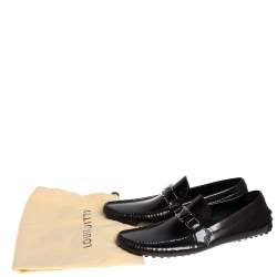 Pre Owned Louis Vuitton Brown Textured Patent Leather Hockenheim Loafers Size 41.5
