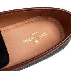 Pre Owned Louis Vuitto Black/Brown Monogram Canvas And Suede Sorbonne Loafers Size 42