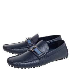 مملوكة مسبقًا Louis Vuitton Blue Leather Hockenheim Slip On Loafers Size 41